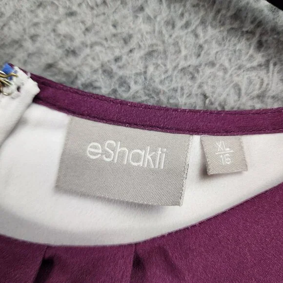 eShakti Dress Womens XL Purple Birds Short Sleeve Fit & Flare - Picture 2 of 15